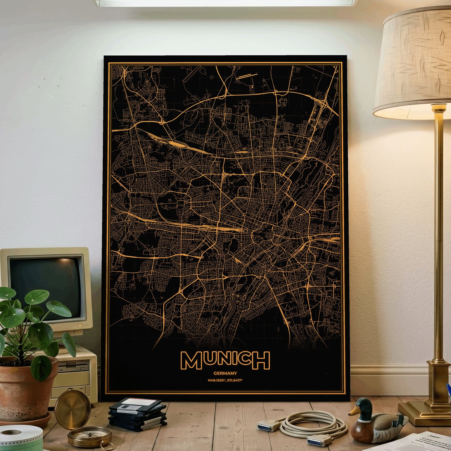 Munich Phosphor Map Poster - Amber CRT