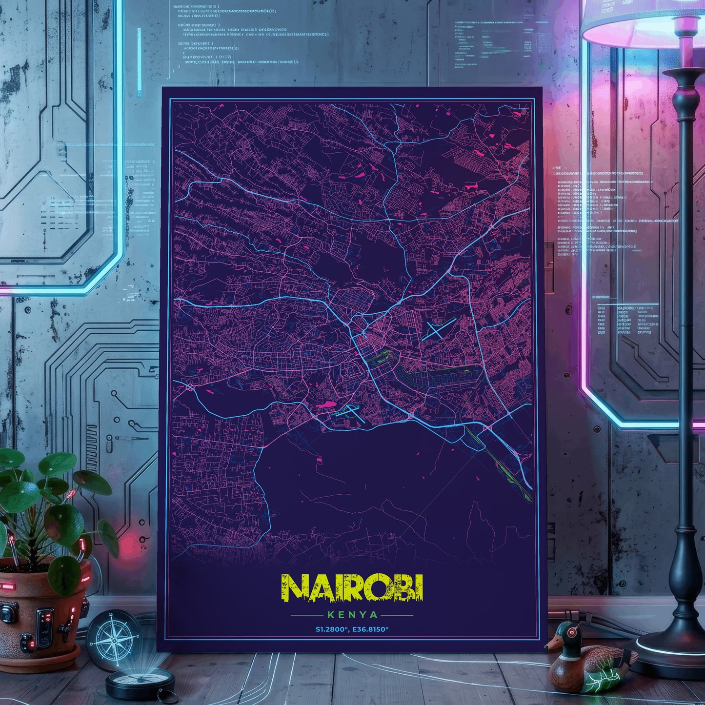 Nairobi Cyberpunk Map Poster
