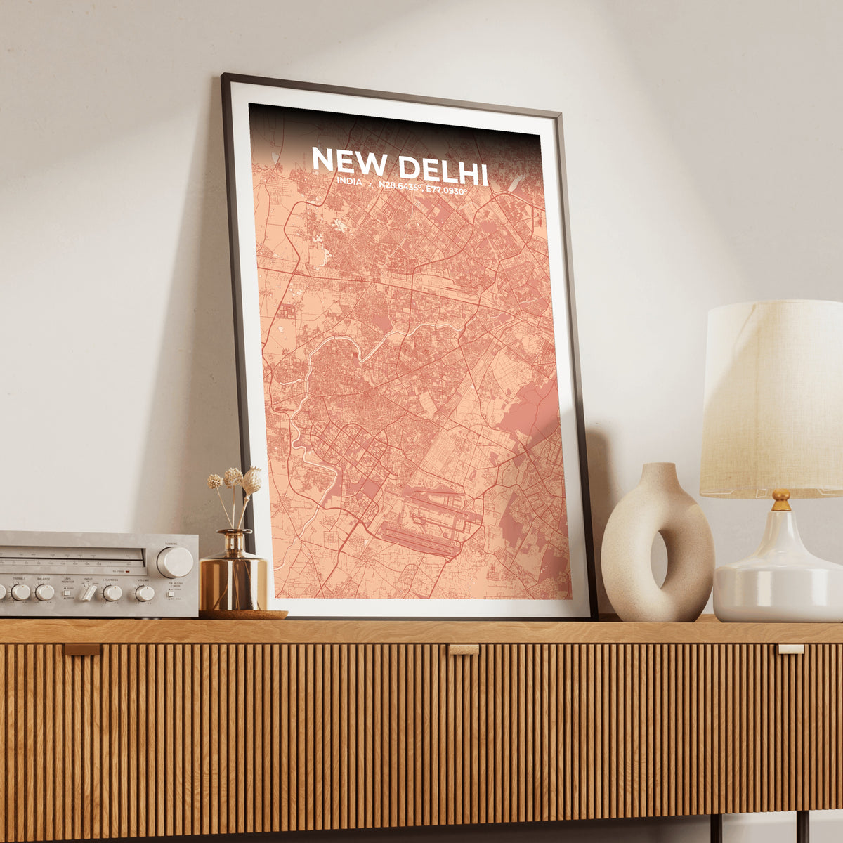 New Delhi Blush Map Poster