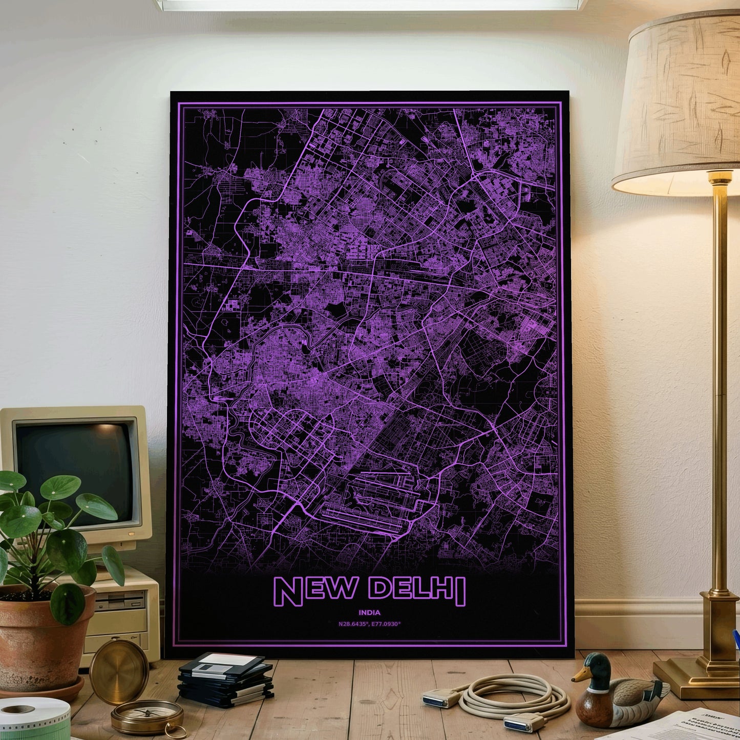 New Delhi Phosphor Map Poster - EGA Violet