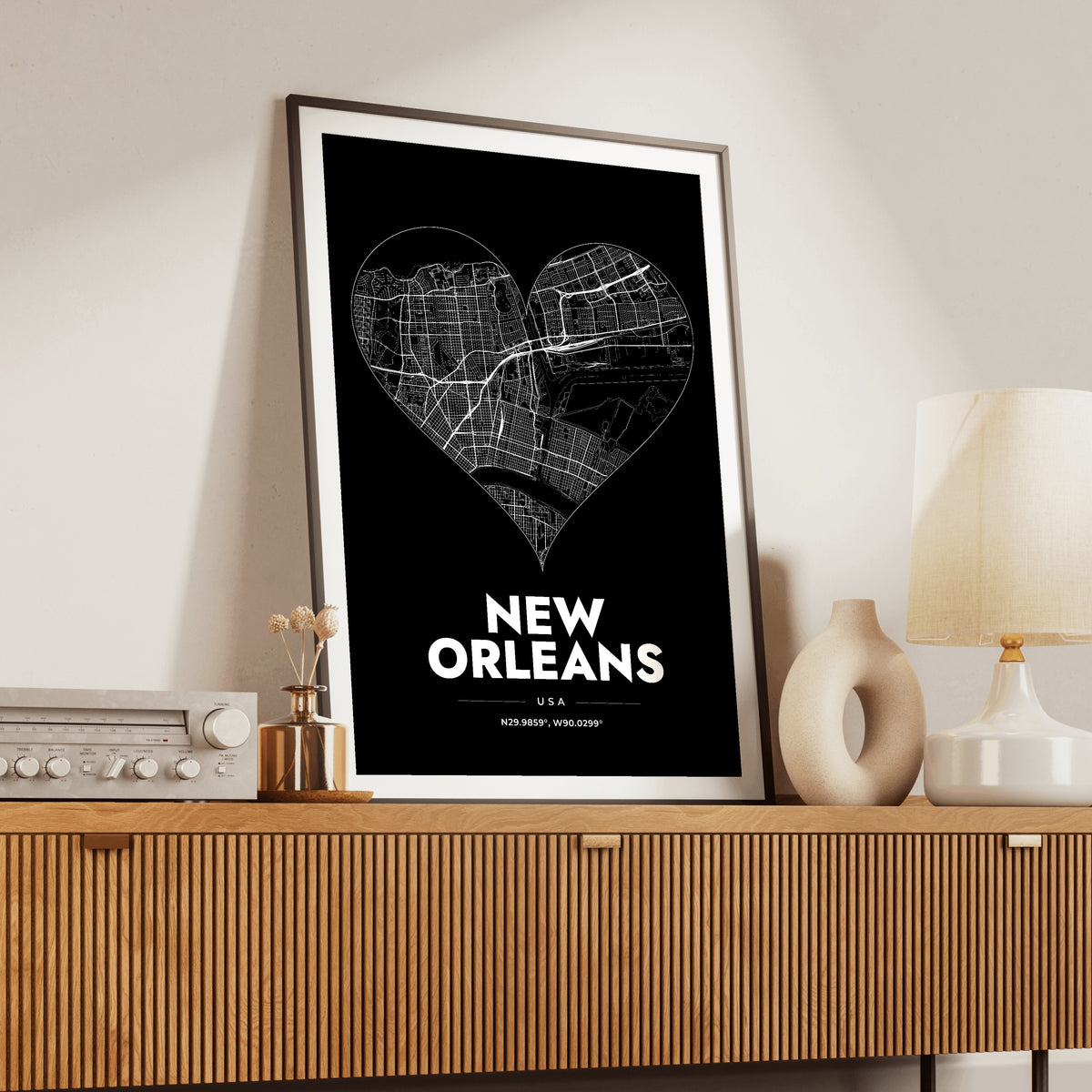New Orleans Heart Map Poster