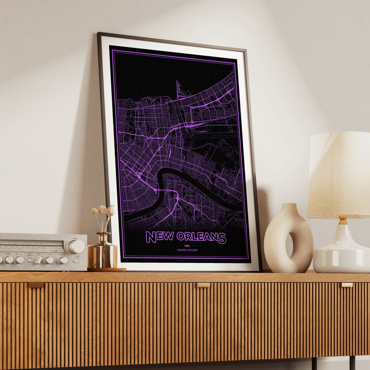 New Orleans Phosphor Map Poster - EGA Violet