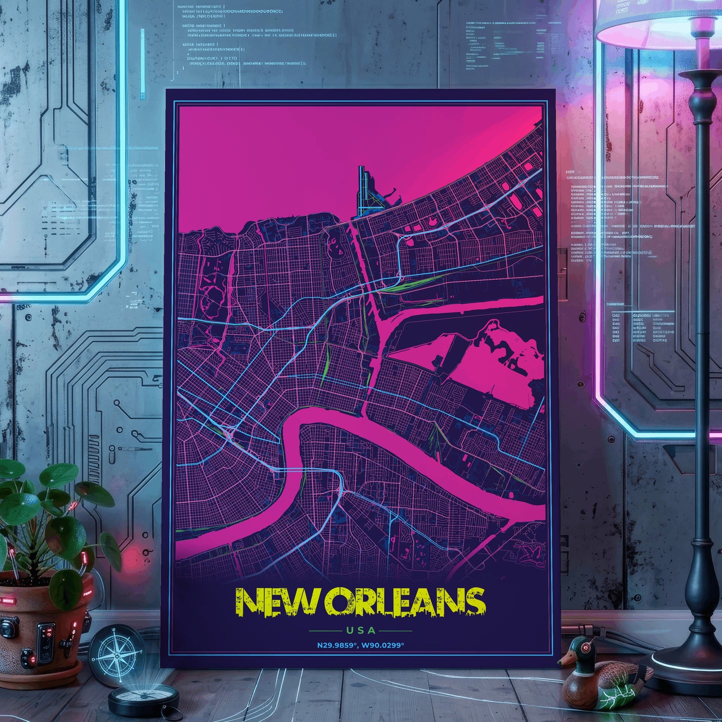 New Orleans Cyberpunk Map Poster