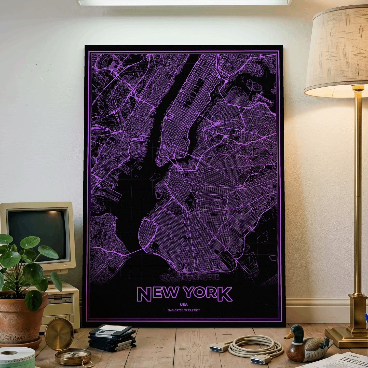 New York Phosphor Map Poster - EGA Violet