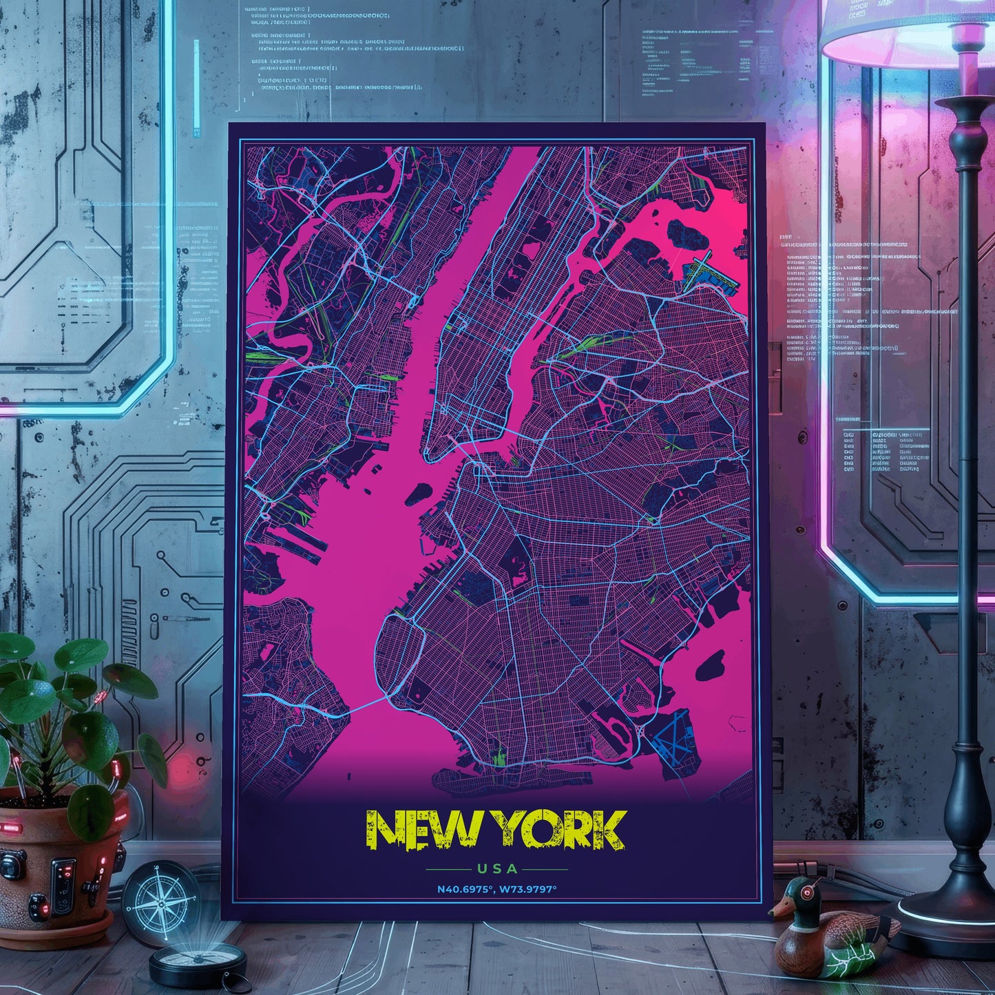 New York Cyberpunk Map Poster
