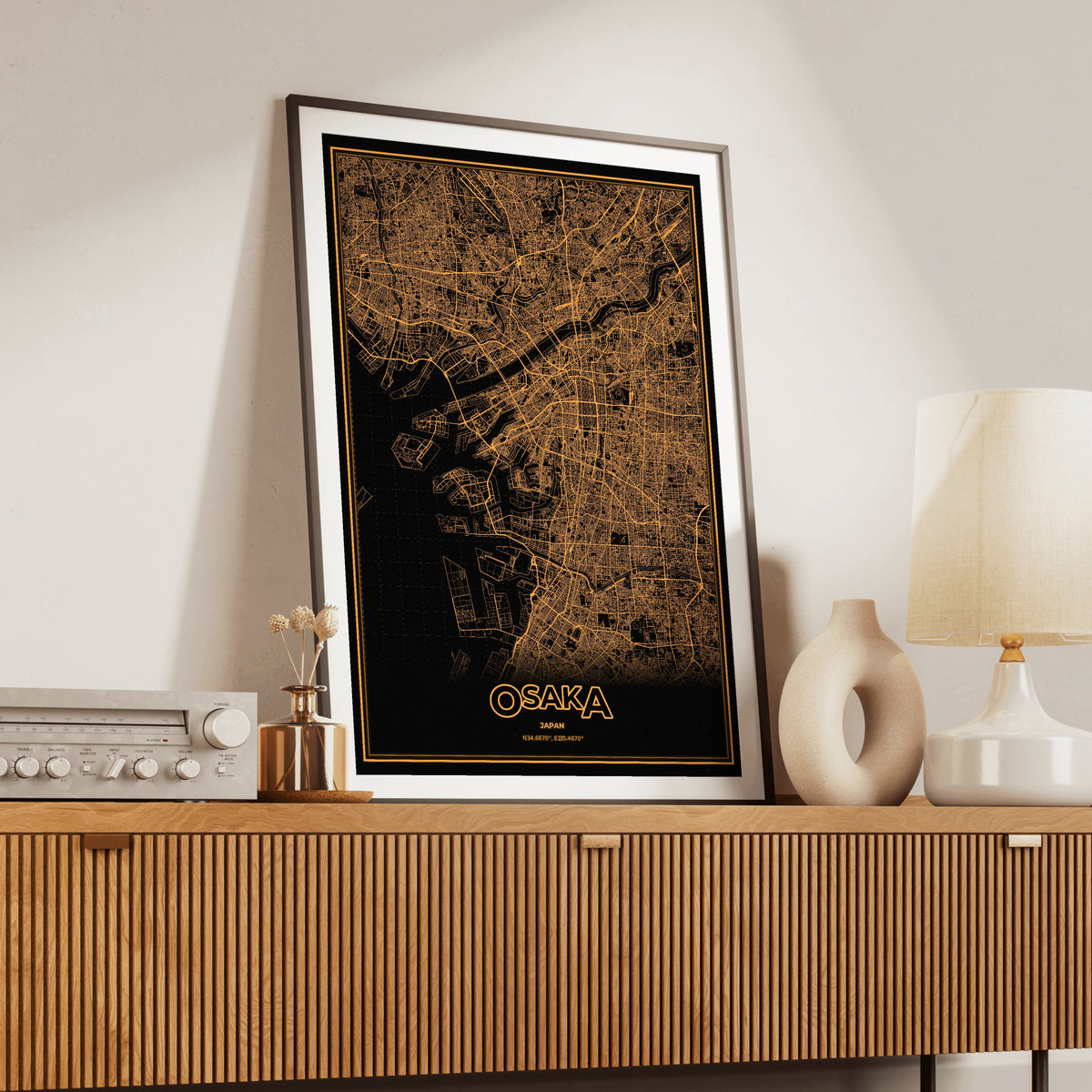 Osaka Phosphor Map Poster - Amber CRT