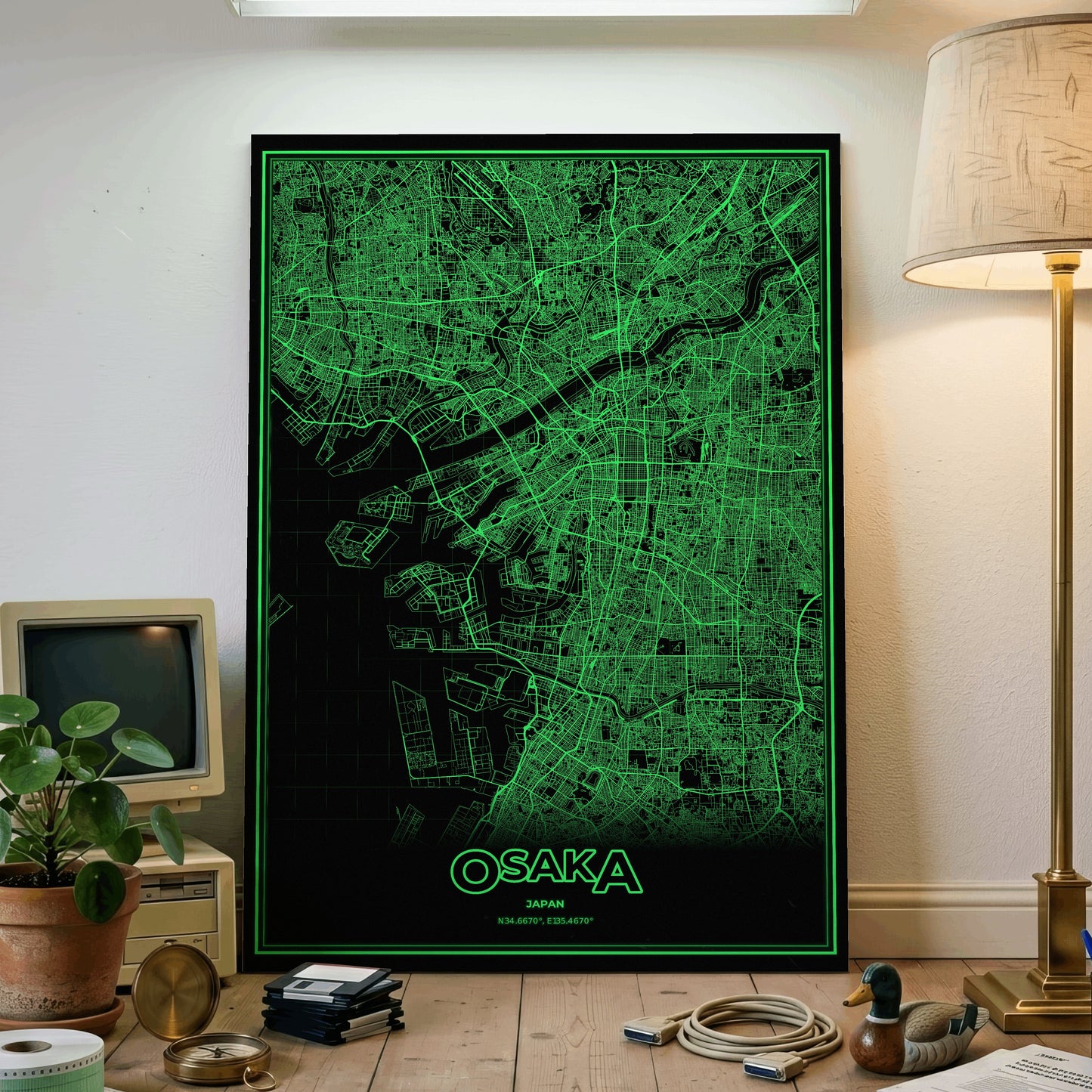 Osaka Phosphor Map Poster - Phosphor Green