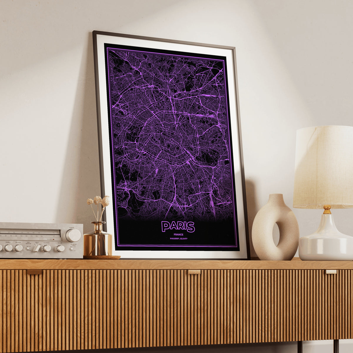Paris Phosphor Map Poster - EGA Violet