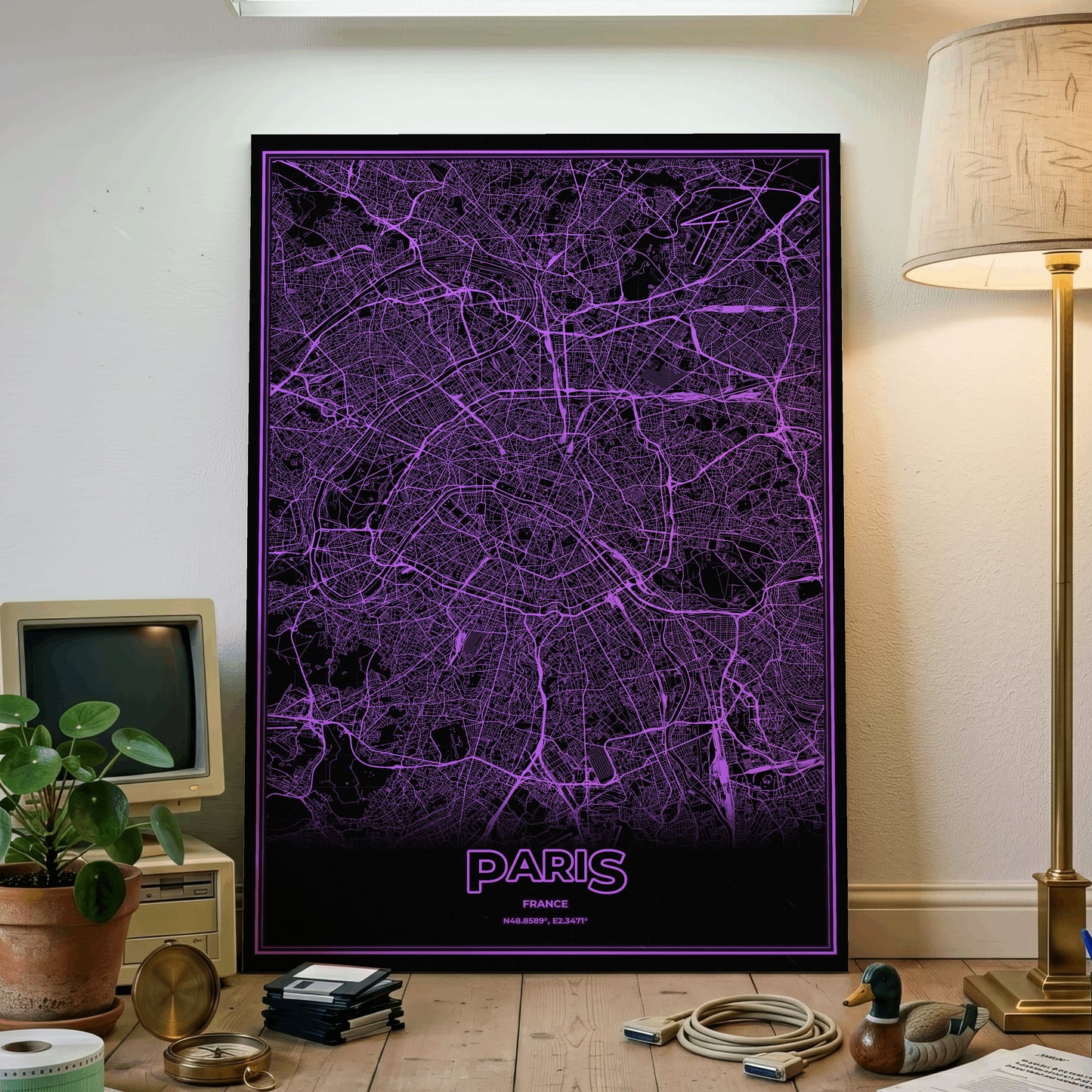 Paris Phosphor Map Poster - EGA Violet