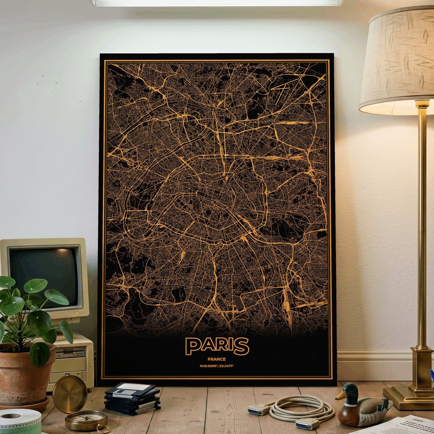 Paris Phosphor Map Poster - Amber CRT