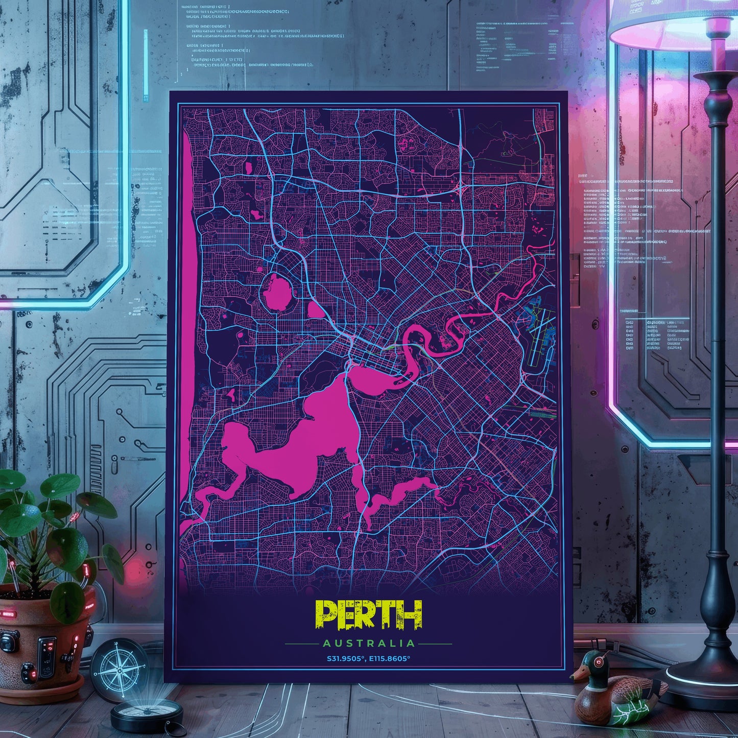Perth Cyberpunk Map Poster