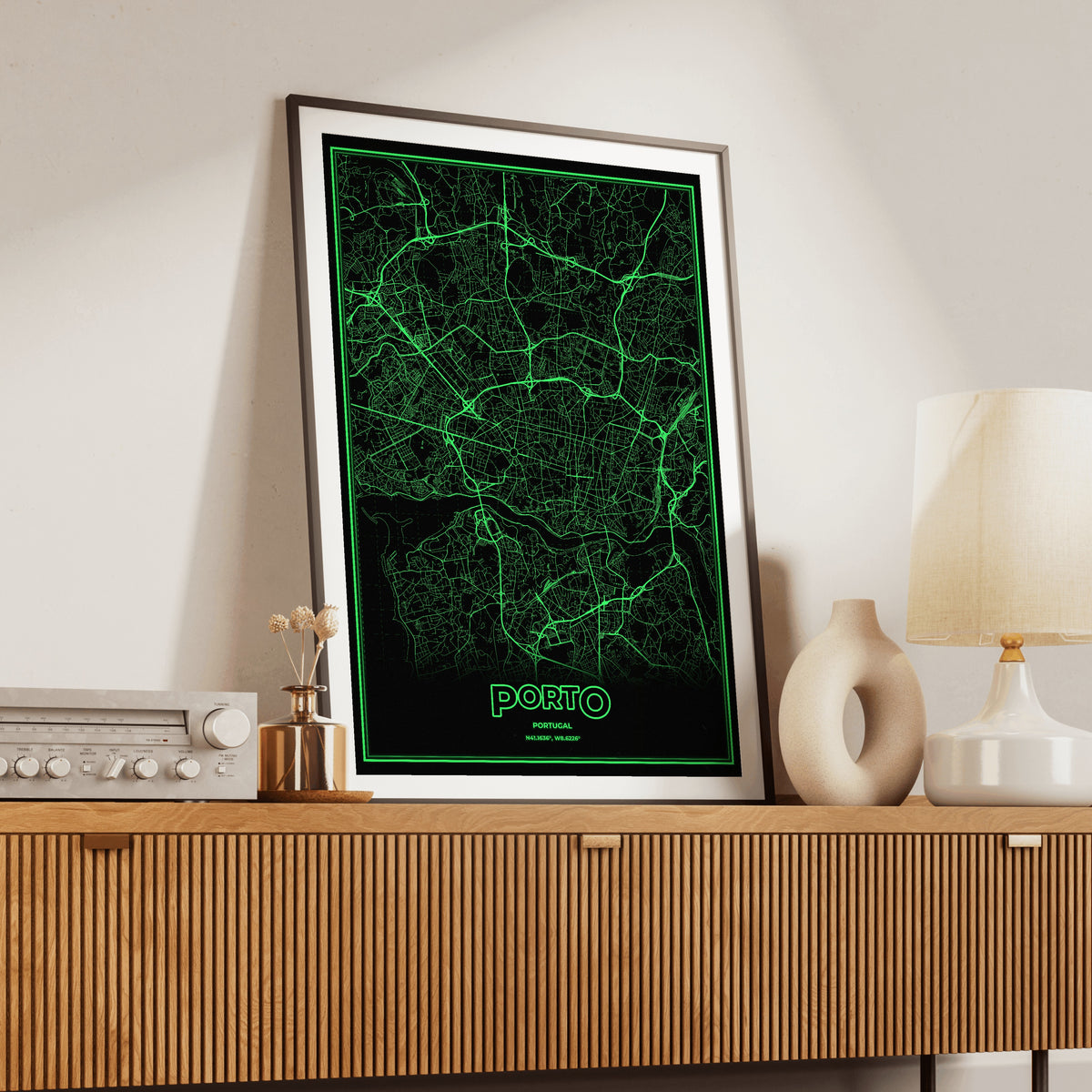 Porto Phosphor Map Poster - Phosphor Green