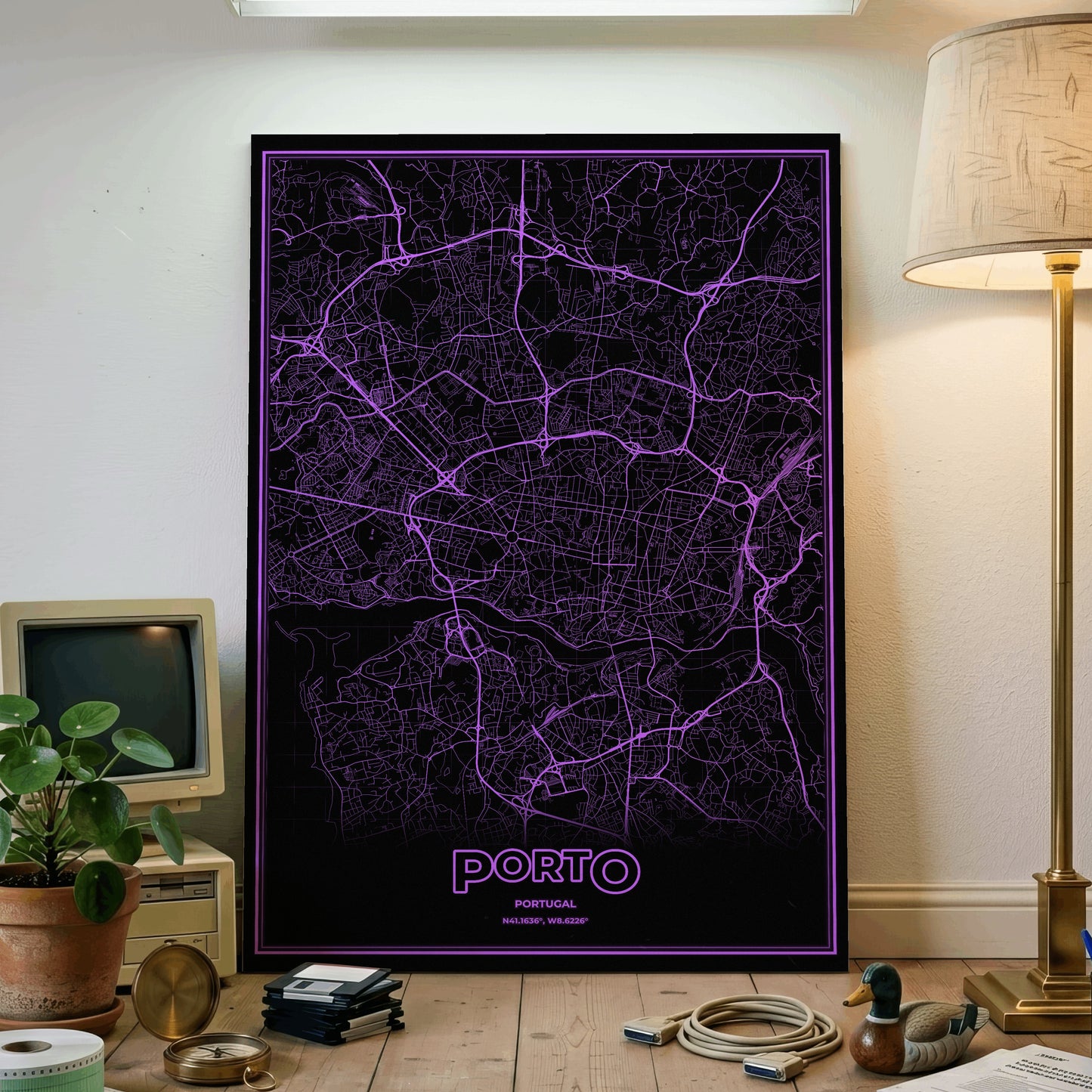Porto Phosphor Map Poster - EGA Violet