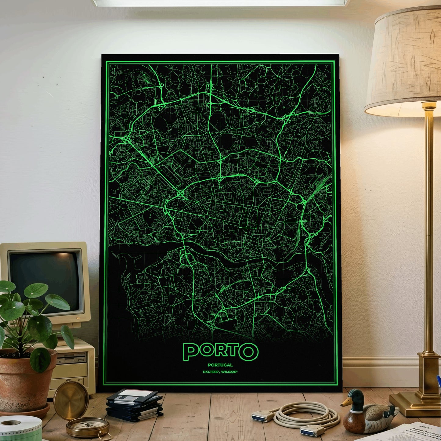 Porto Phosphor Map Poster - Phosphor Green