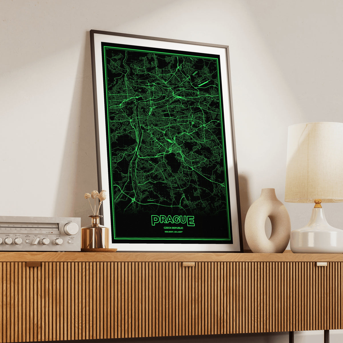 Prague Phosphor Map Poster - Phosphor Green