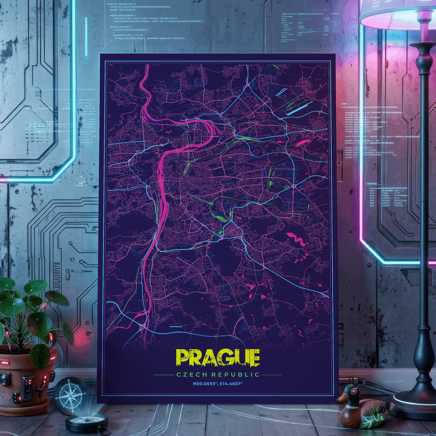 Prague Cyberpunk Map Poster