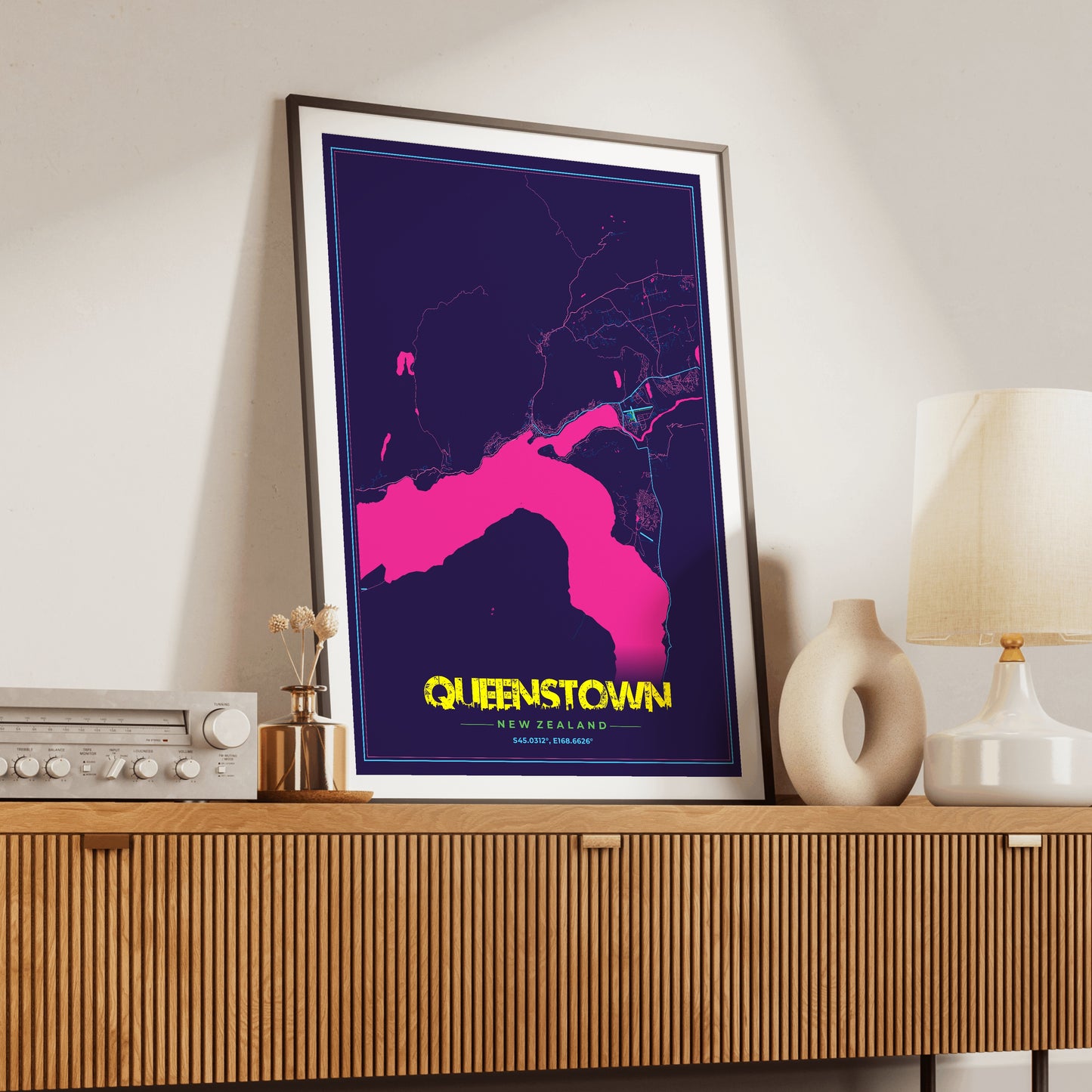 Queenstown Cyberpunk Map Poster