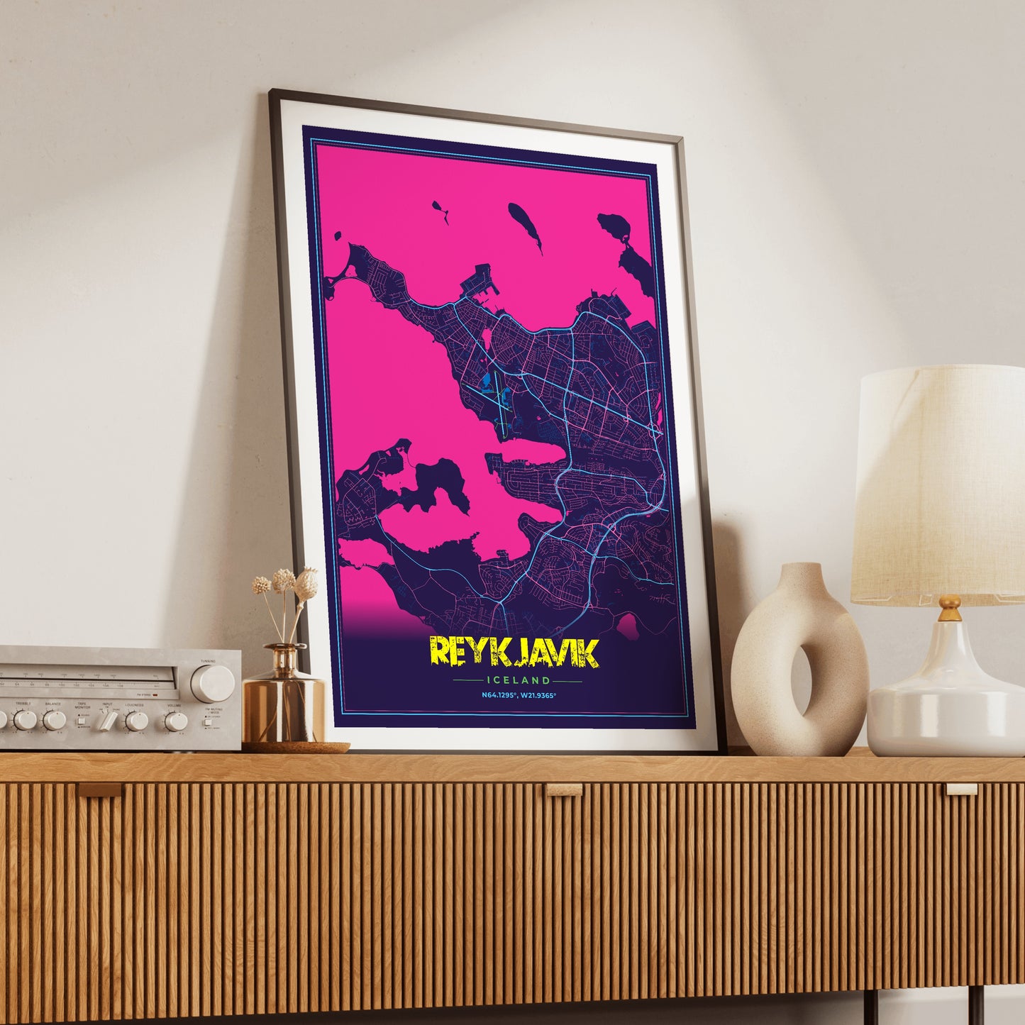 Reykjavik Cyberpunk Map Poster
