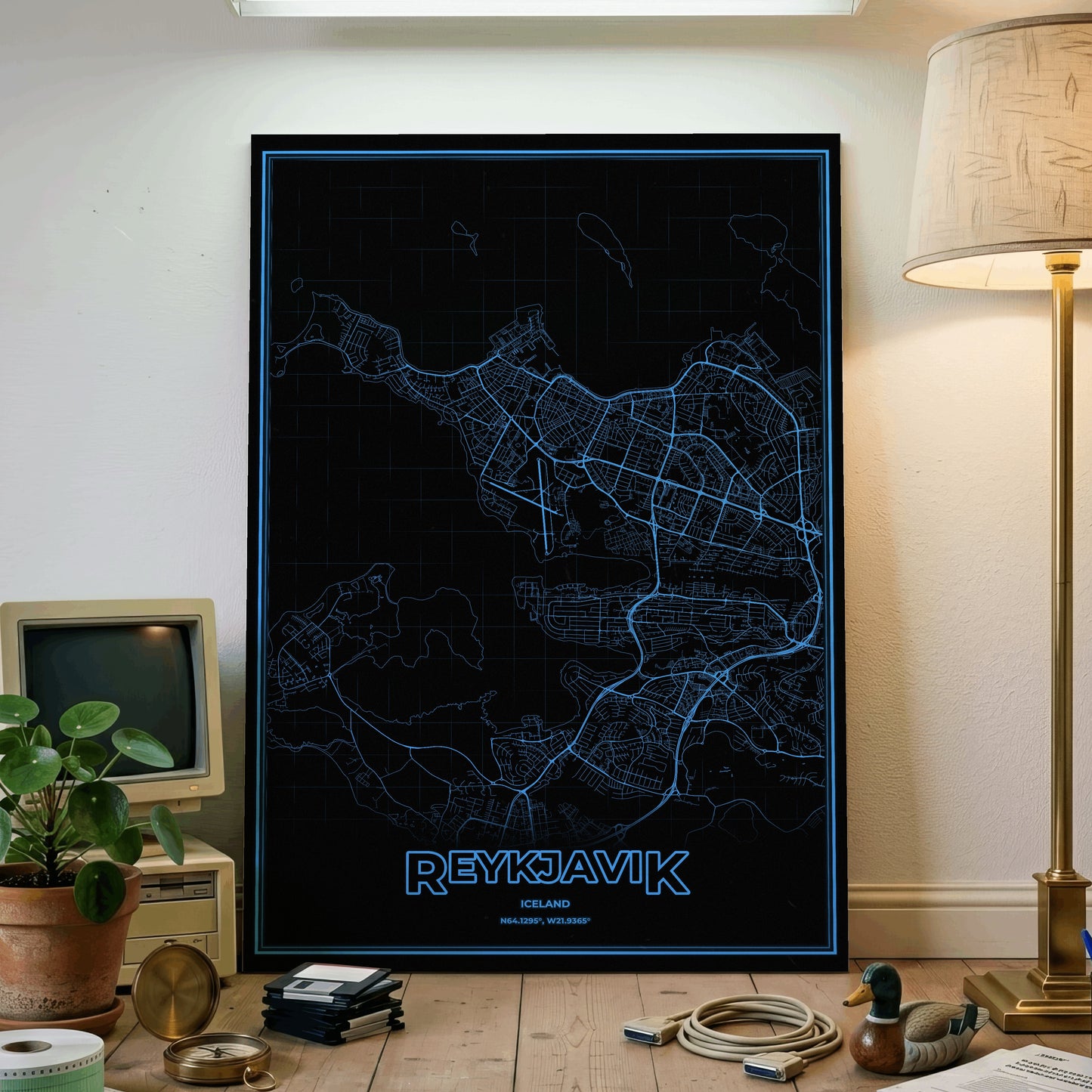 Reykjavik Phosphor Map Poster - IBM Blue