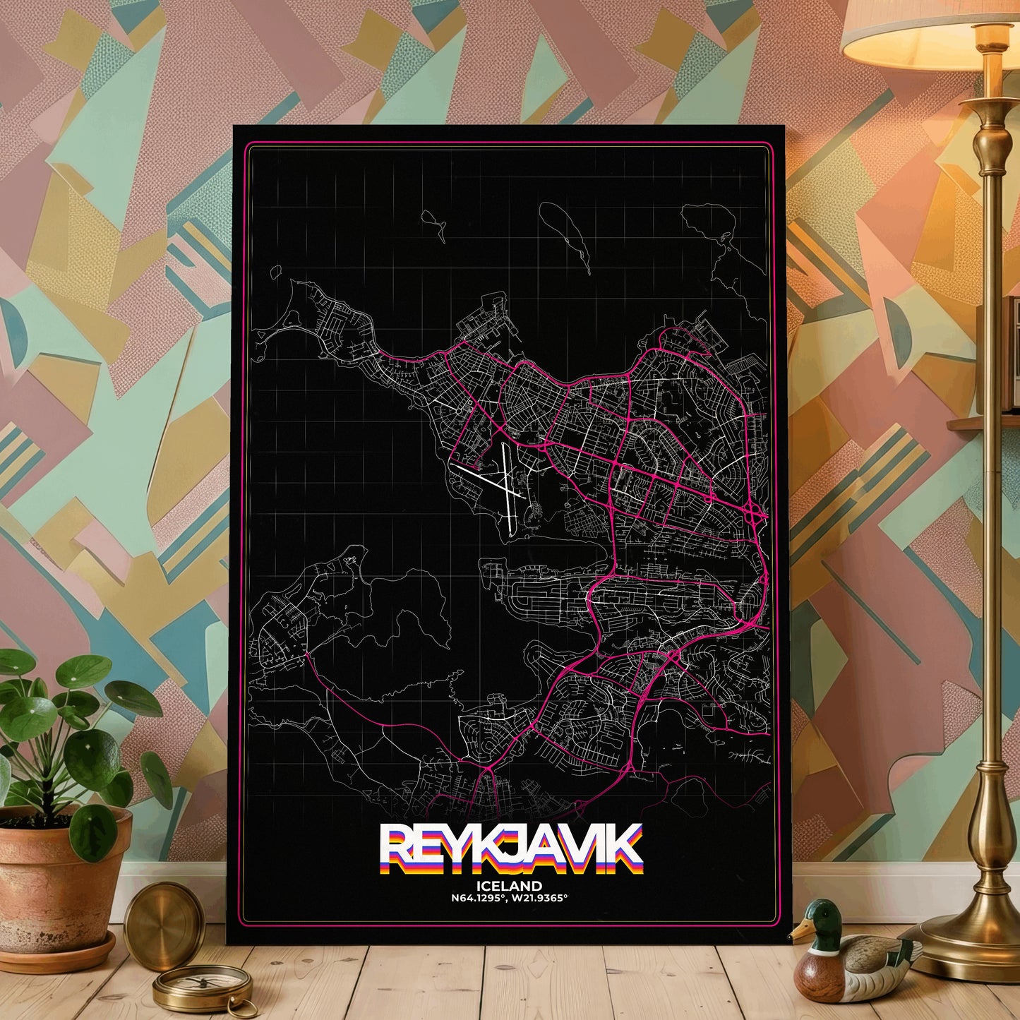 Reykjavik Retro Map Poster