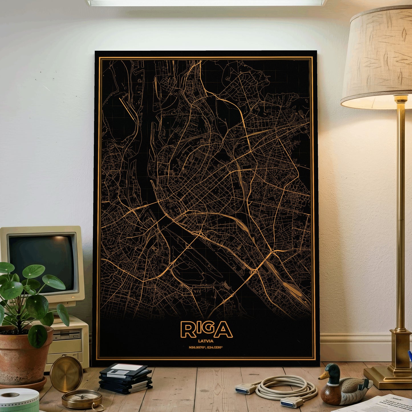 Riga Phosphor Map Poster - Amber CRT