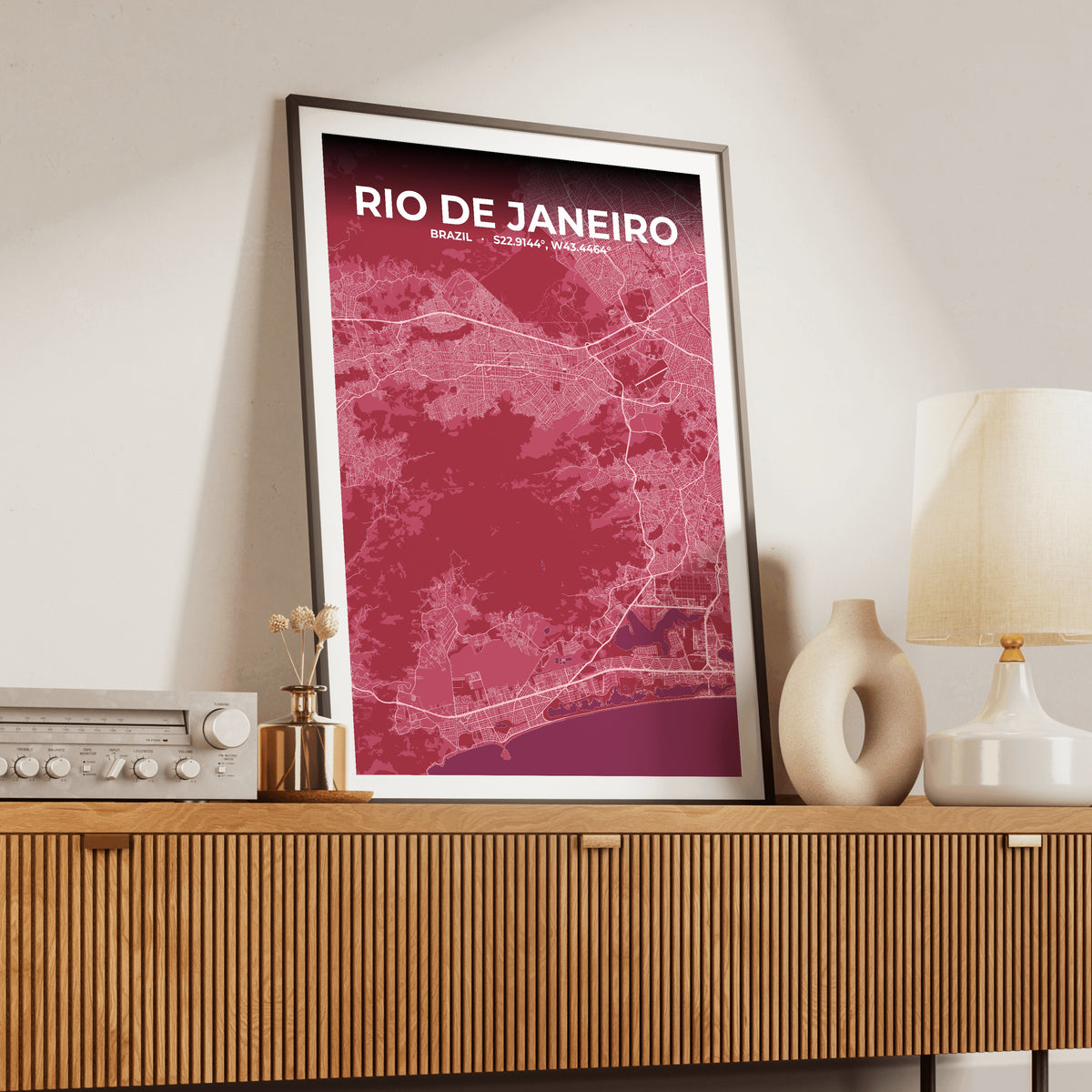 Rio de Janeiro Scarlet Map Poster