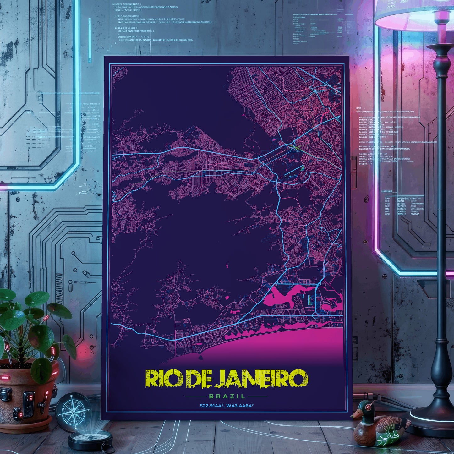 Rio de Janeiro Cyberpunk Map Poster