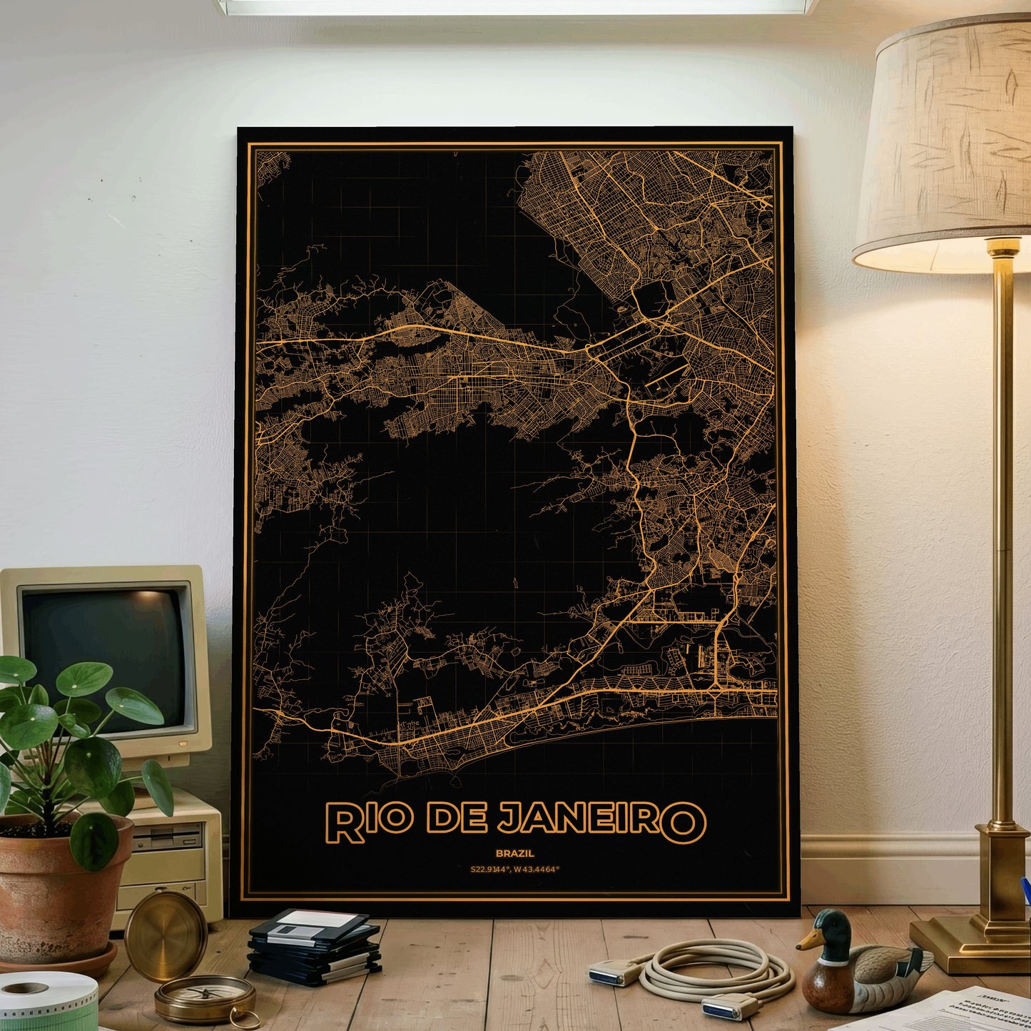 Rio de Janeiro Phosphor Map Poster - Amber CRT