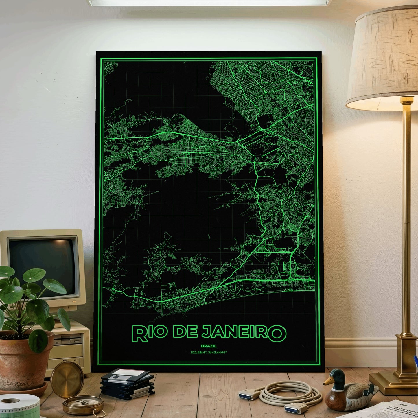 Rio de Janeiro Phosphor Map Poster - Phosphor Green