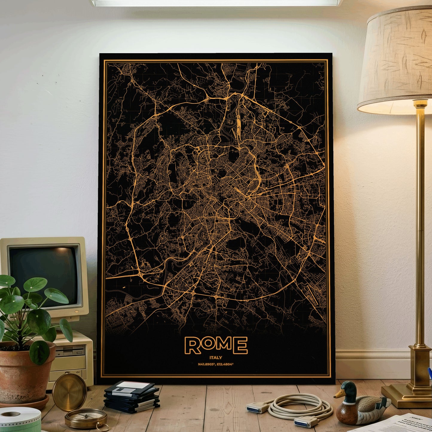 Rome Phosphor Map Poster - Amber CRT