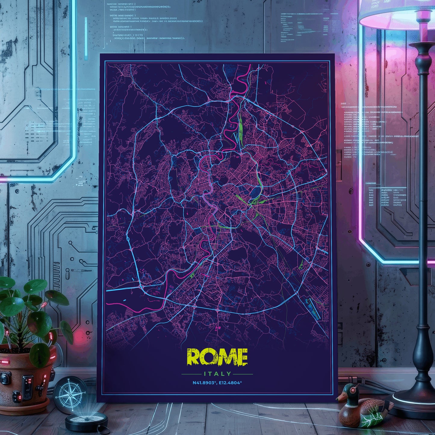 Rome Cyberpunk Map Poster
