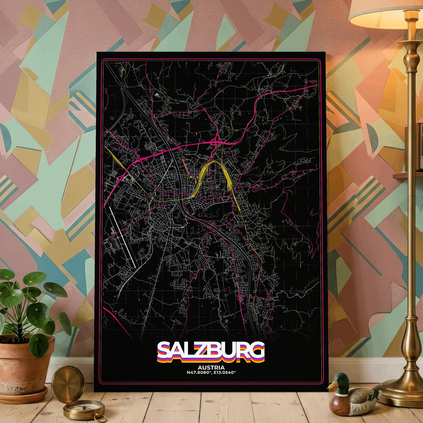 Salzburg Retro Map Poster