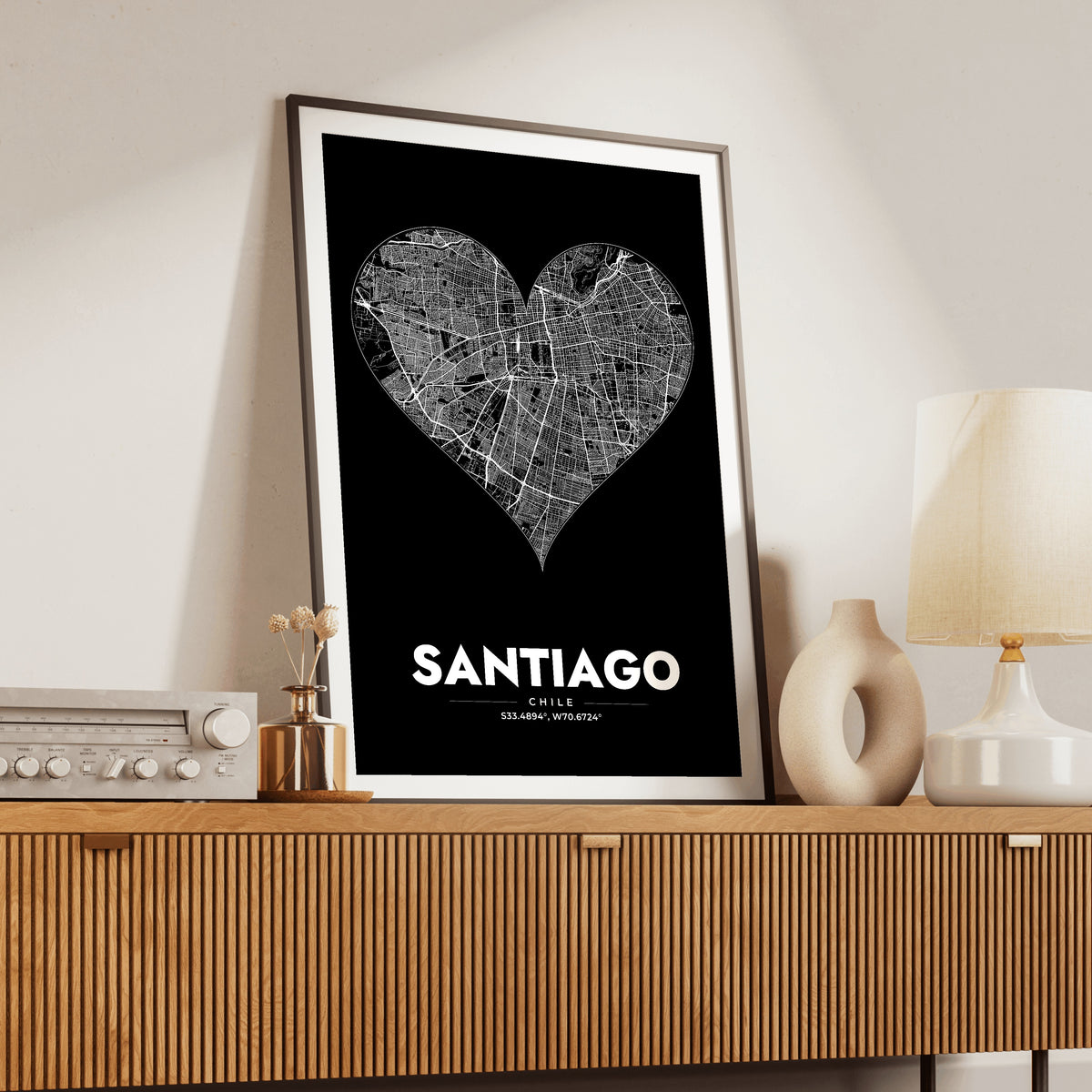 Santiago Heart Map Poster