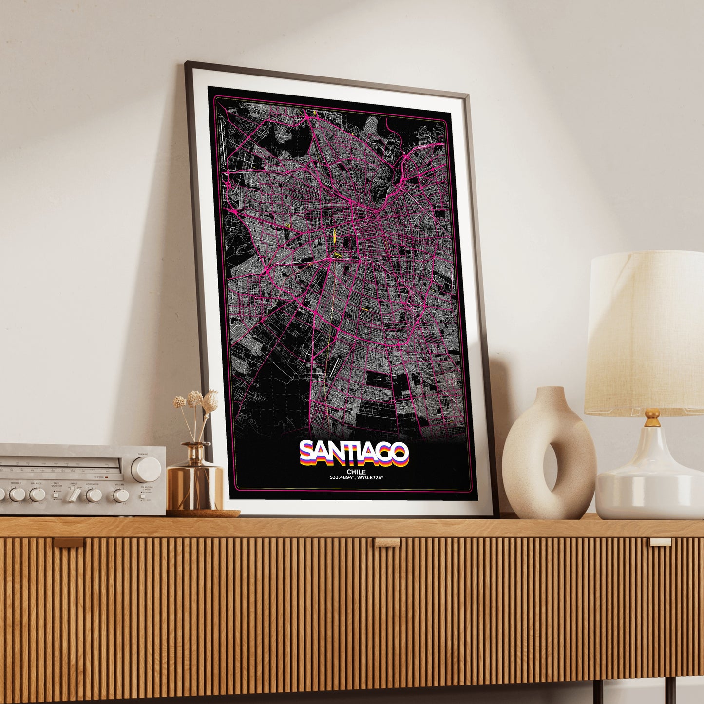 Santiago Retro Map Poster