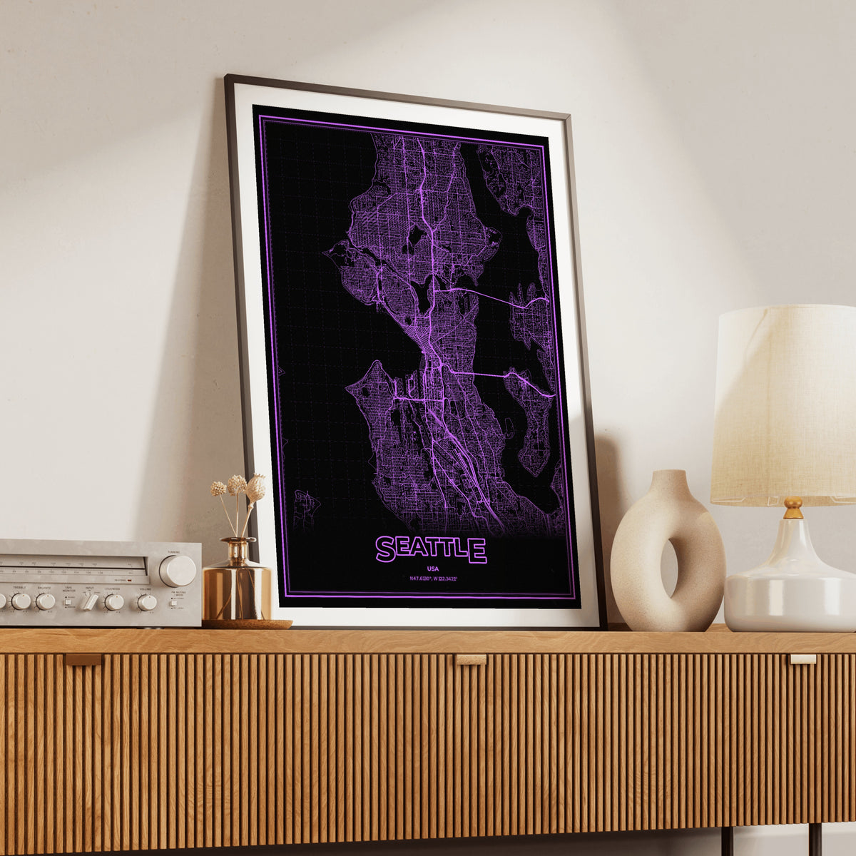 Seattle Phosphor Map Poster - EGA Violet