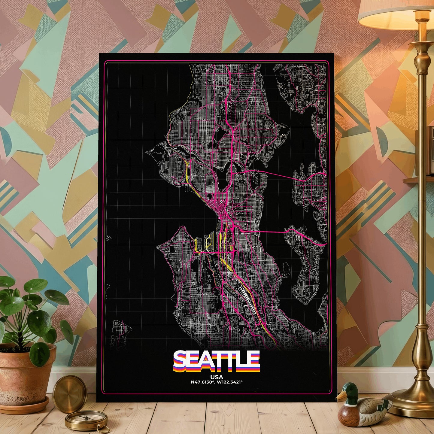 Seattle Retro Map Poster