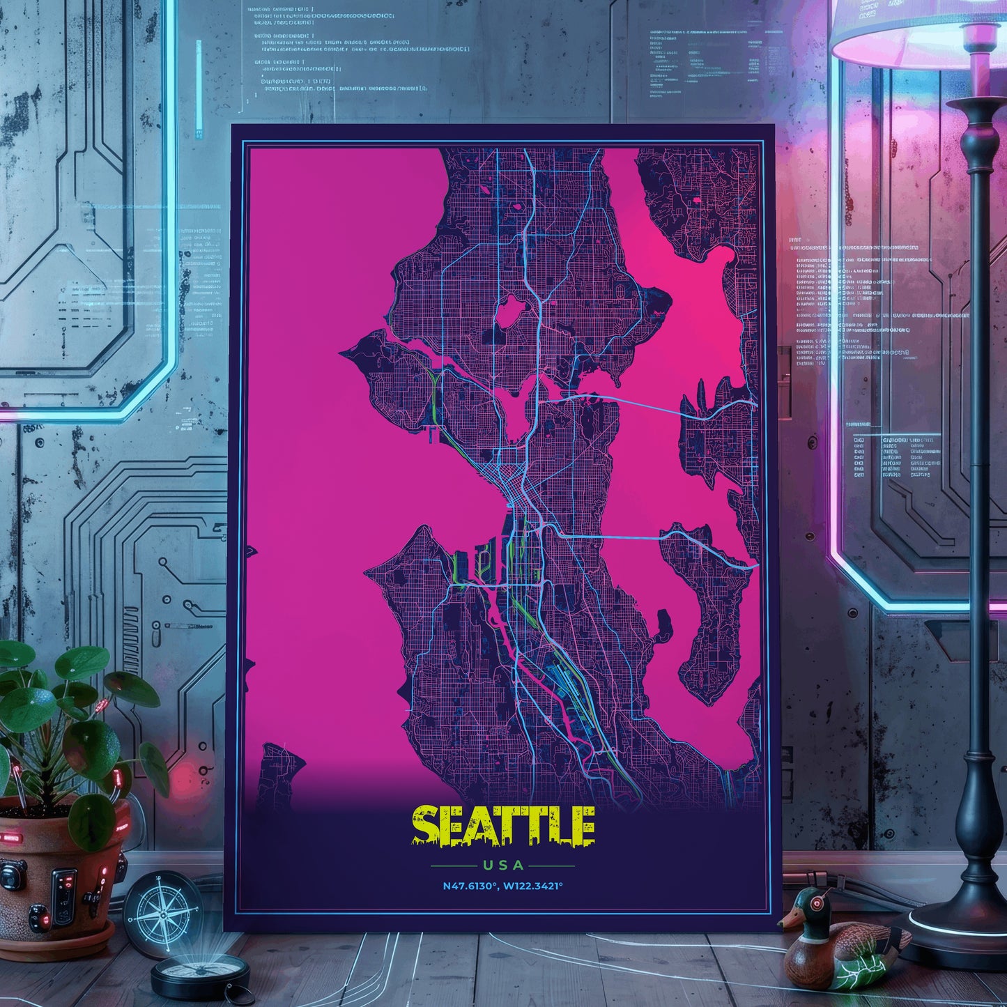 Seattle Cyberpunk Map Poster