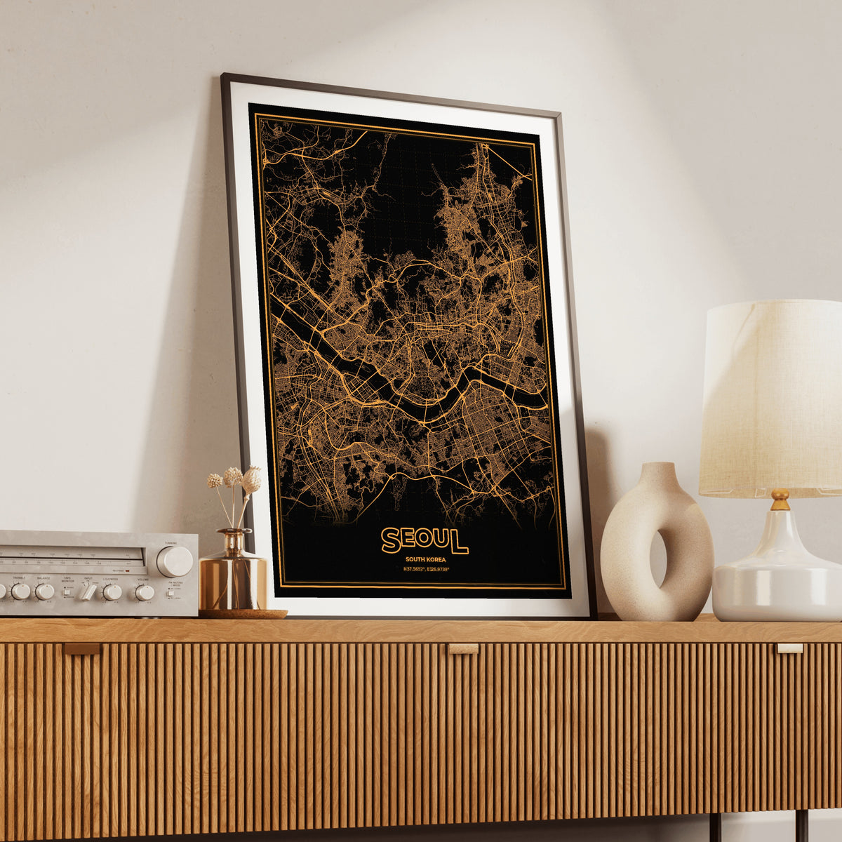 Seoul Phosphor Map Poster - Amber CRT