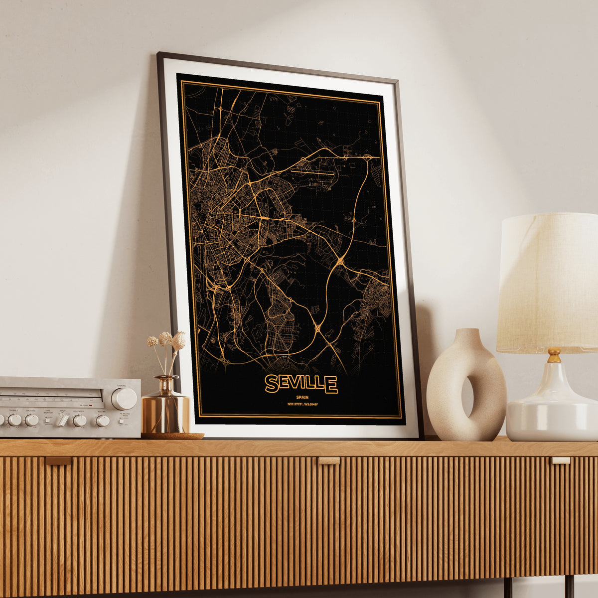Seville Phosphor Map Poster - Amber CRT