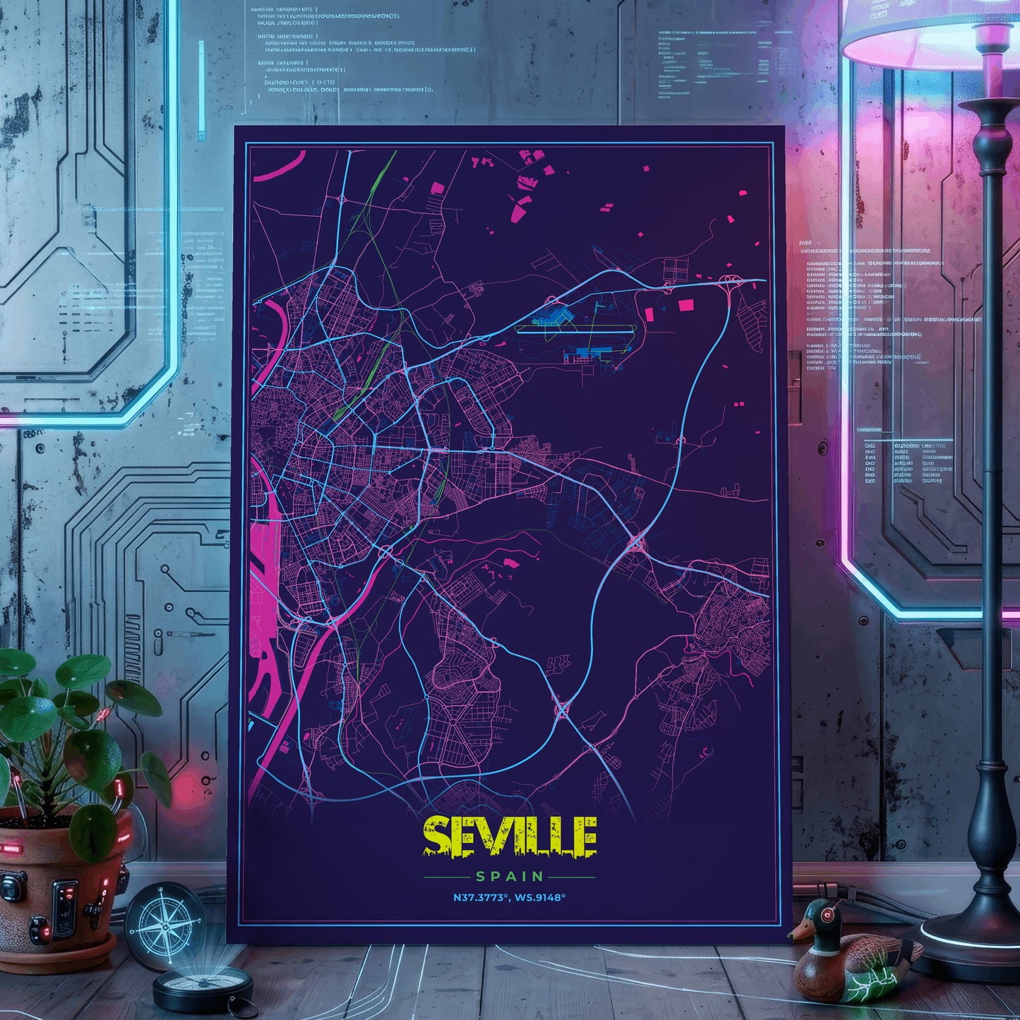 Seville Cyberpunk Map Poster