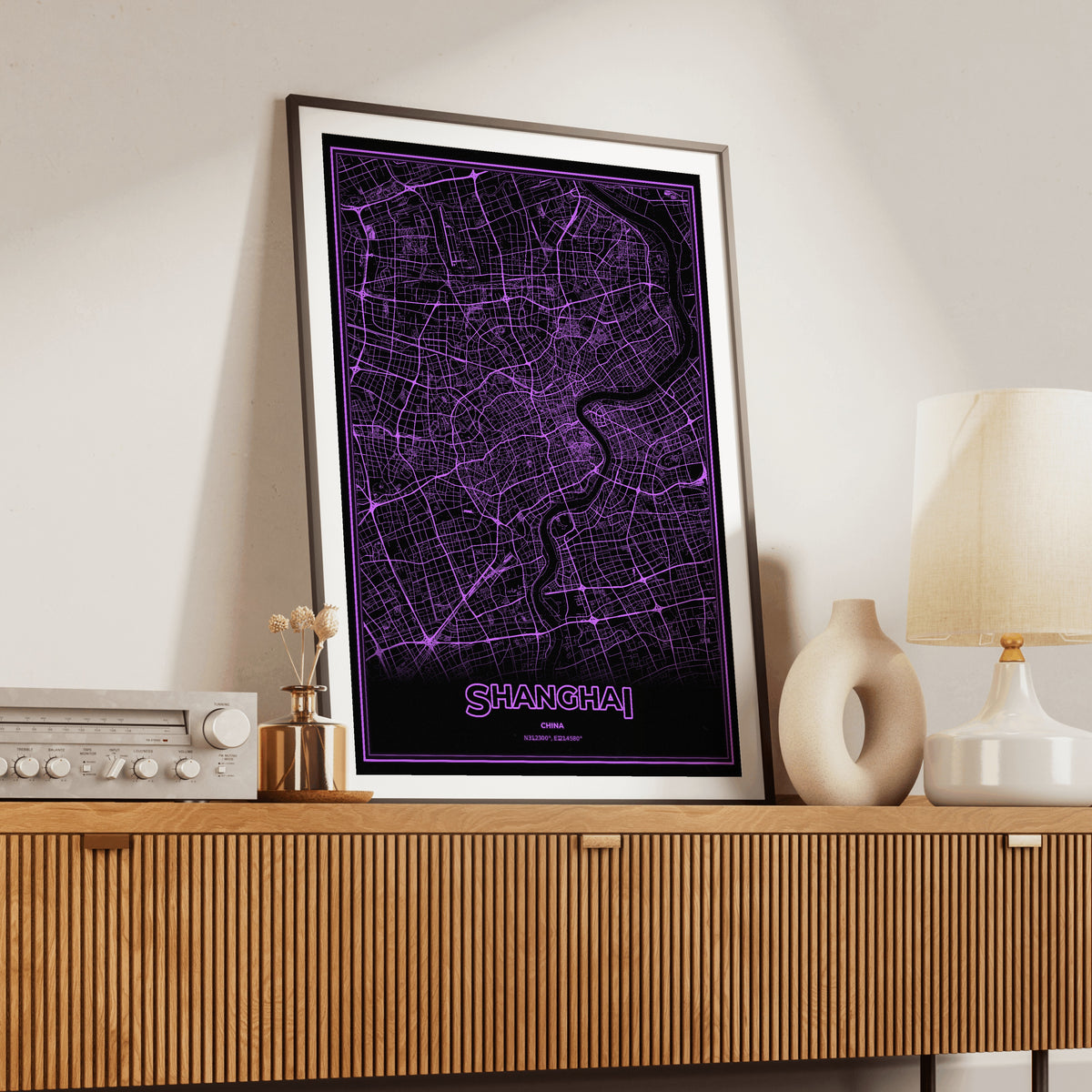 Shanghai Phosphor Map Poster - EGA Violet