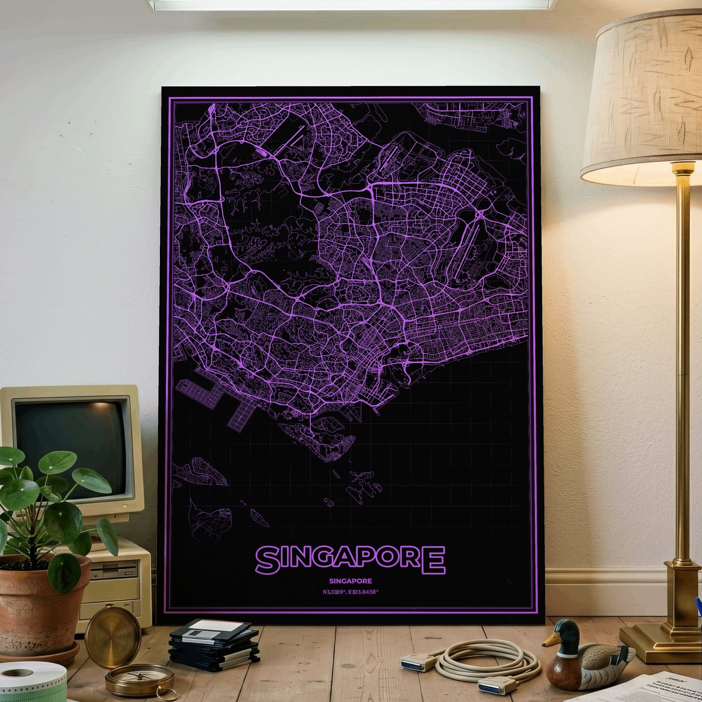 Singapore Phosphor Map Poster - EGA Violet