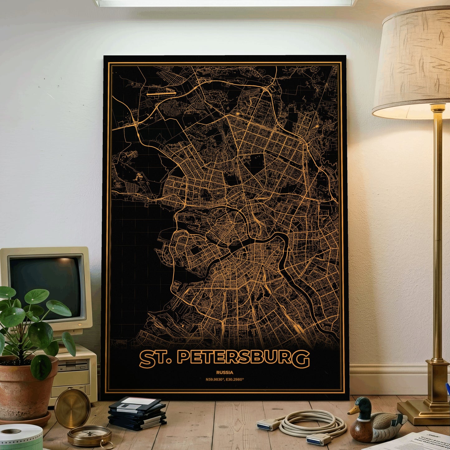 St. Petersburg Phosphor Map Poster - Amber CRT