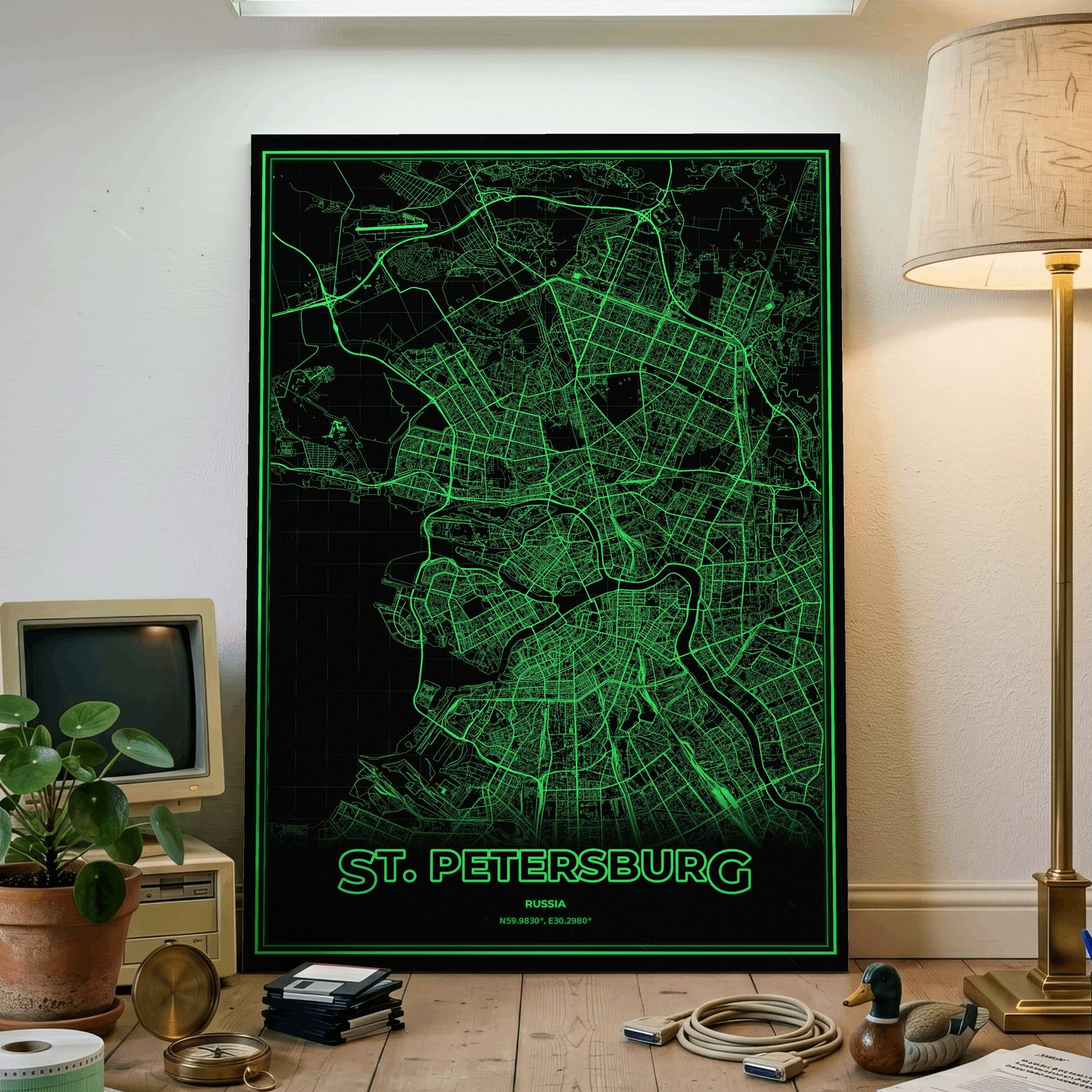 St. Petersburg Phosphor Map Poster - Phosphor Green