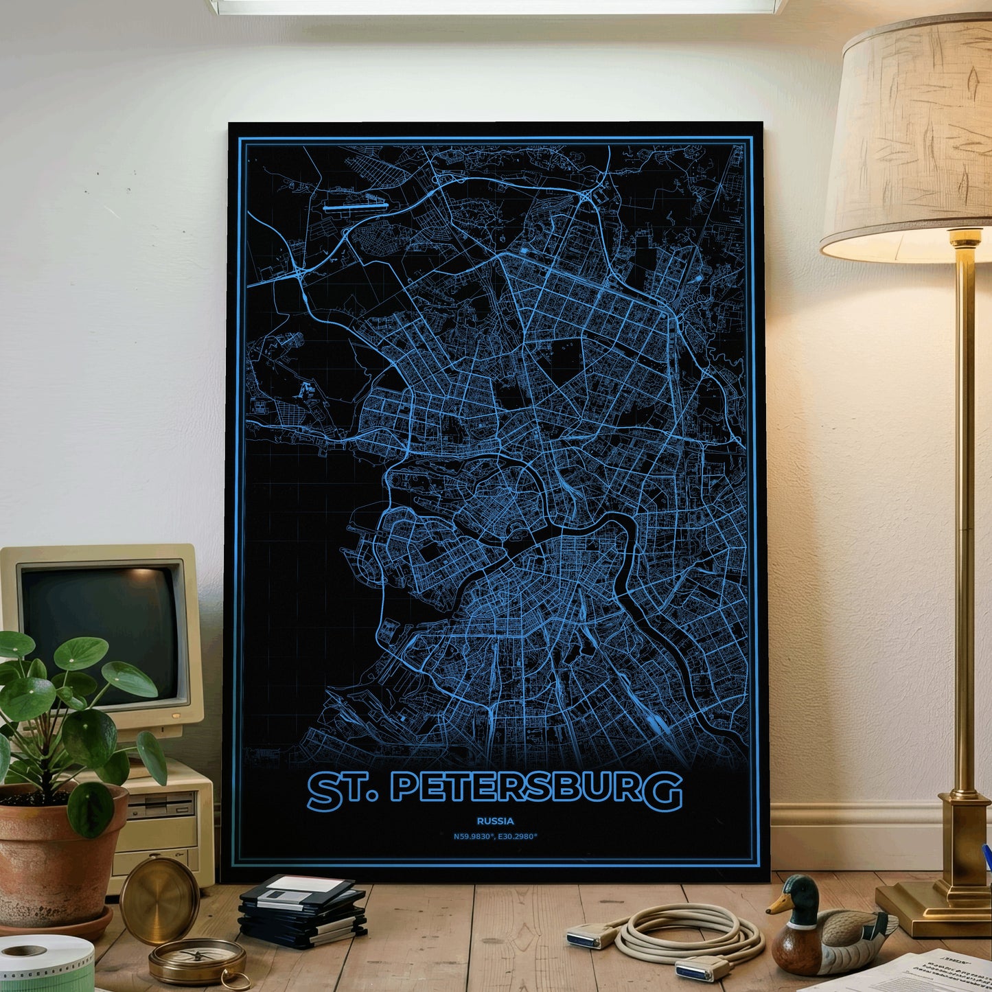 St. Petersburg Phosphor Map Poster - IBM Blue