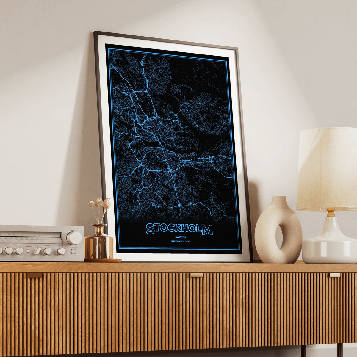 Stockholm Phosphor Map Poster - IBM Blue