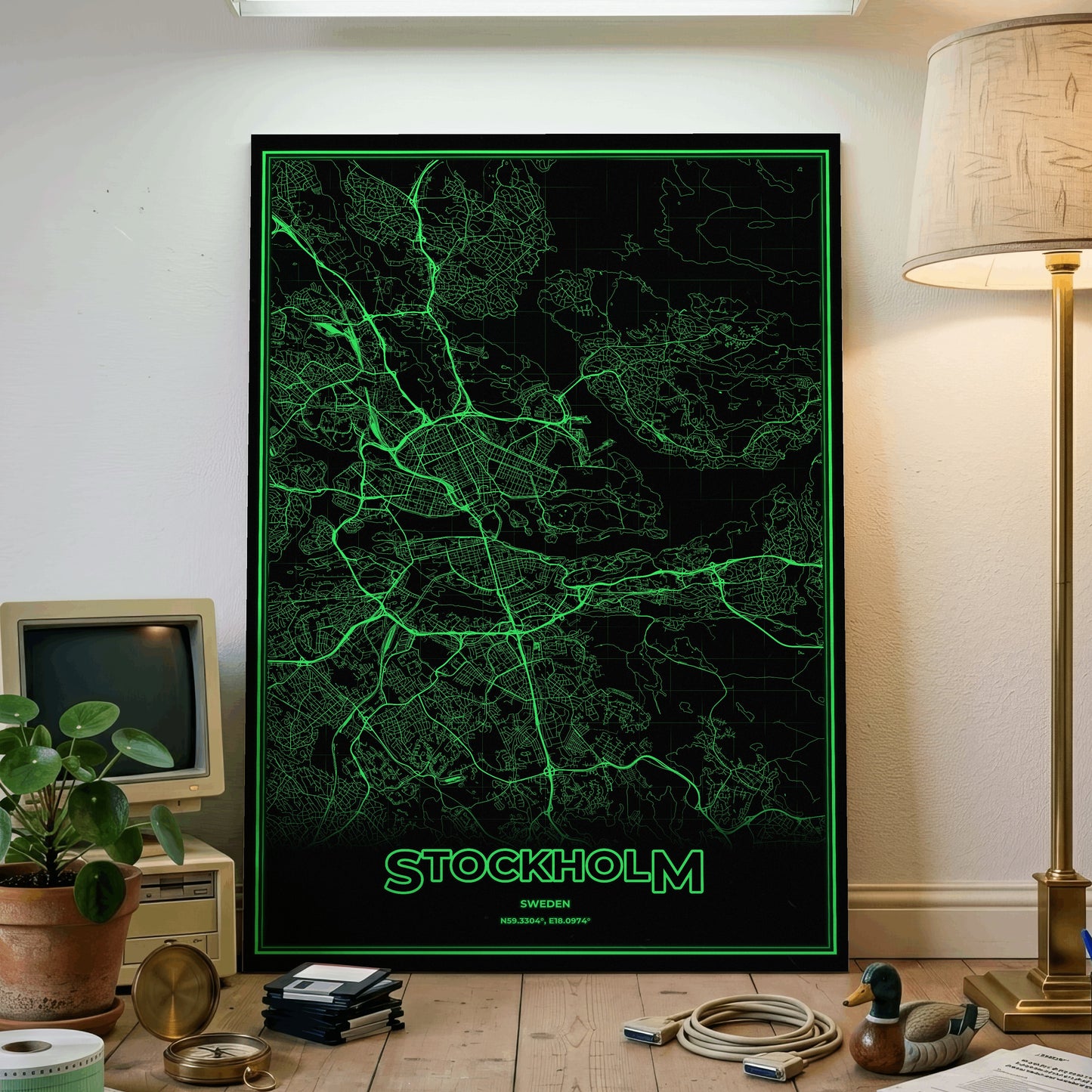 Stockholm Phosphor Map Poster - Phosphor Green