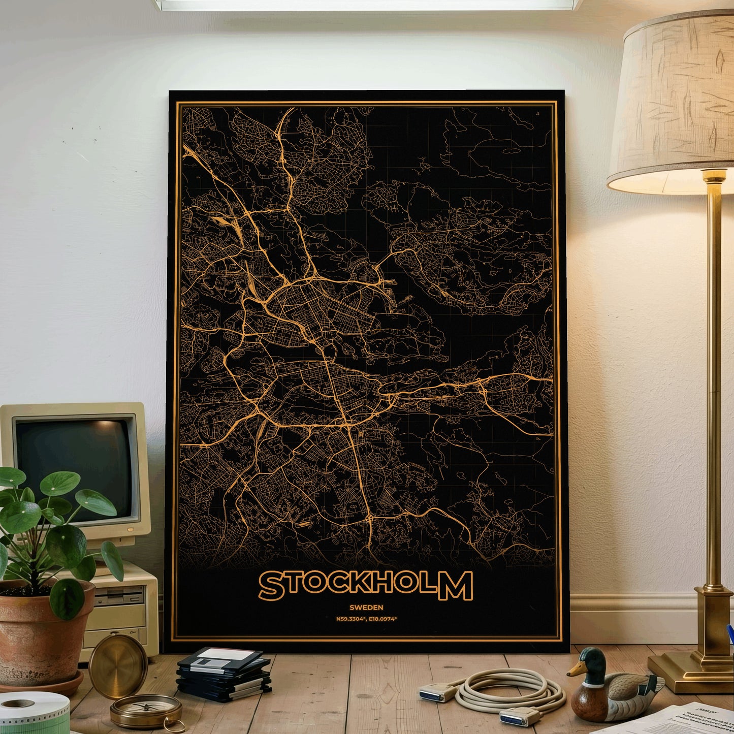 Stockholm Phosphor Map Poster - Amber CRT
