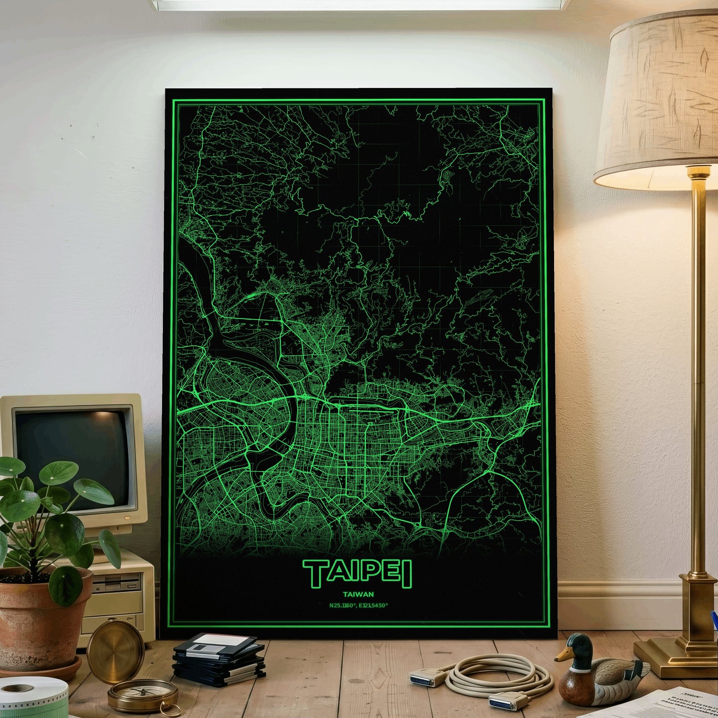 Taipei Phosphor Map Poster - Phosphor Green