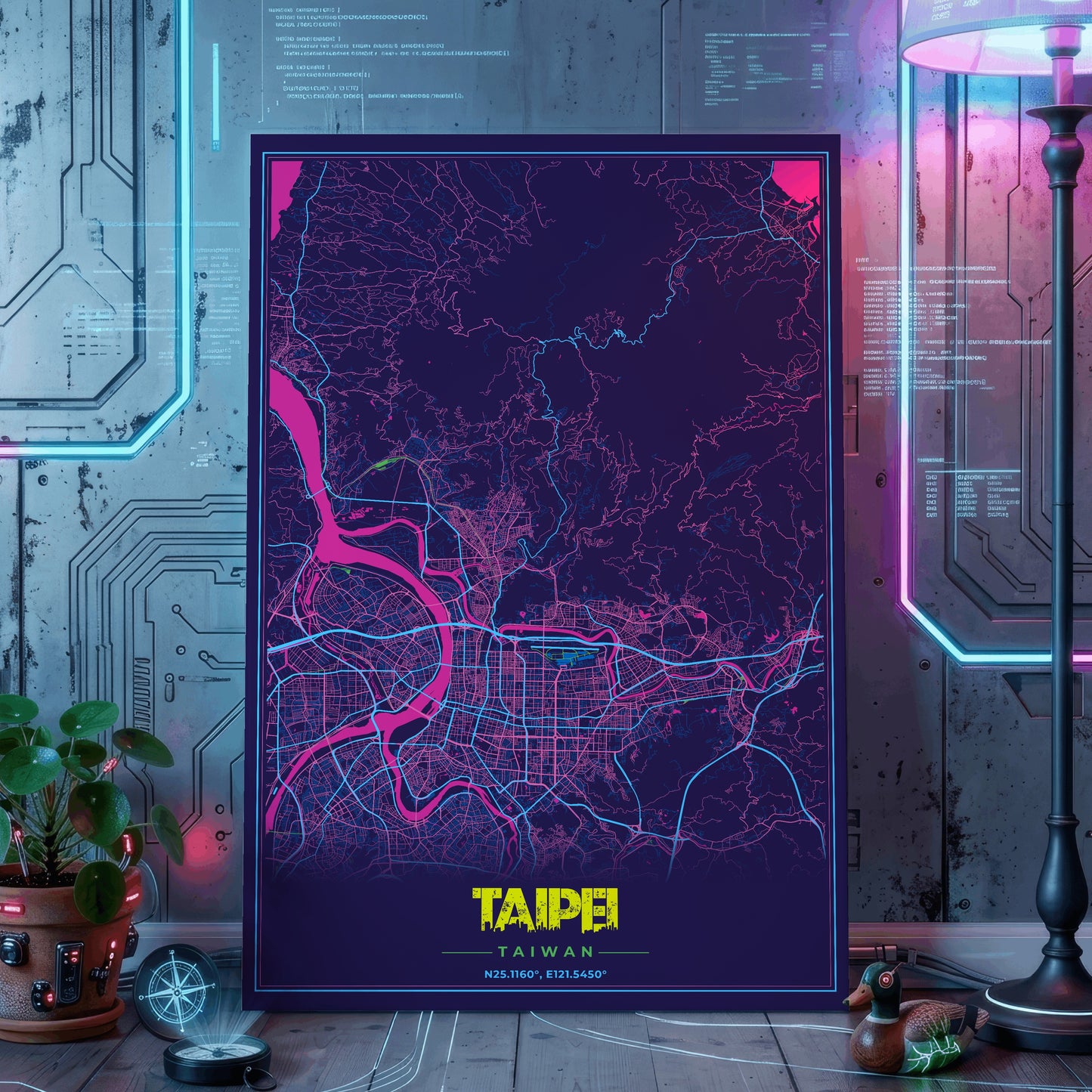 Taipei Cyberpunk Map Poster